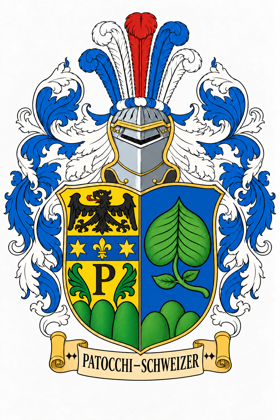 Wappen der Patocchi und der Schweizer, in einem Schild gespalten